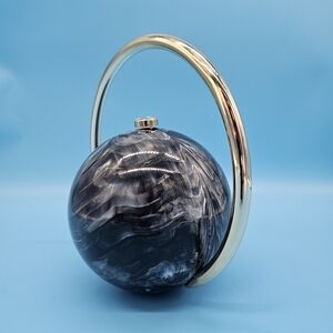 Marbled Black Orb Evening Bag with Gold Handle